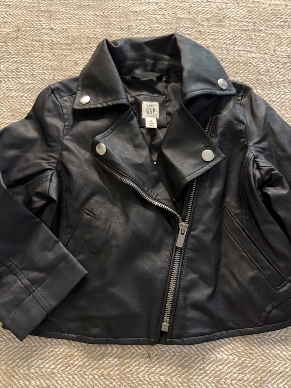 GAP Baby Black Faux Leather Asymmetrical Zip Jacket A14